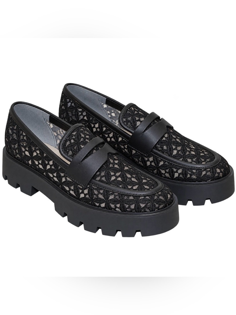 Franco Sarto Balin Lace Lug Sole Loafer Womens 8M Black